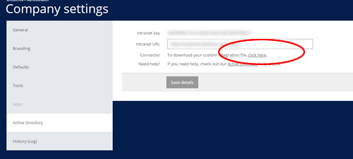 Company settings page