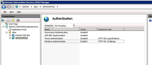 Configure authentication for IIS site