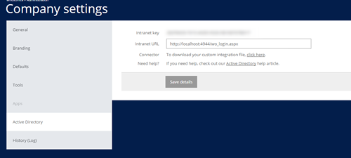 Company settings page
