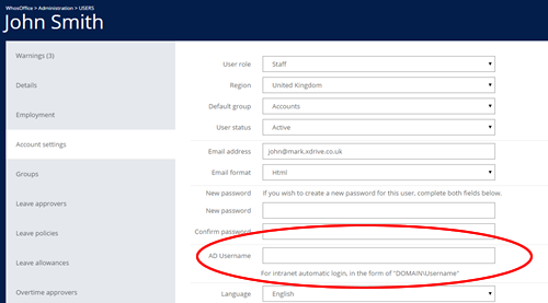 Configure active directory users