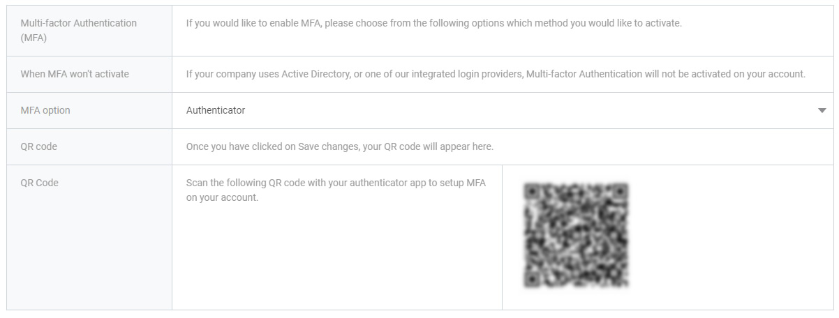 Multi factor authentication options