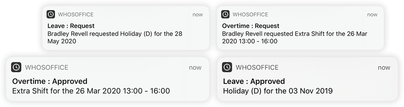 Notifications on WhosOffice mobile apps