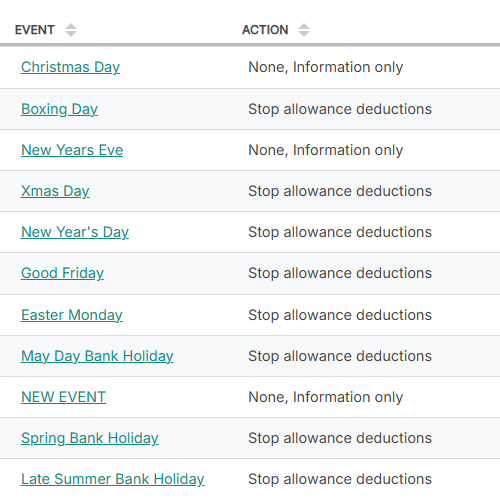 Manage company wide events or public holidays
