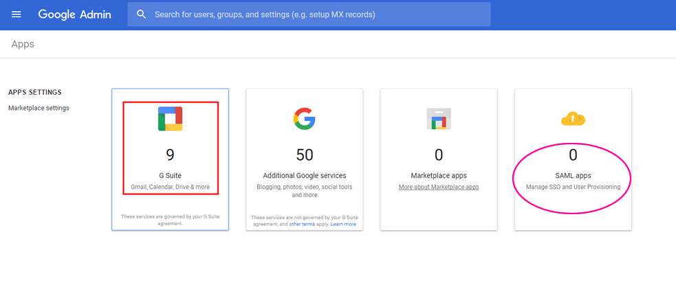 Google admin console SAML apps