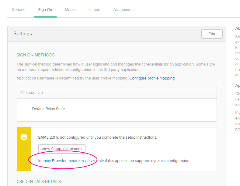 Download the SAML Metadata file