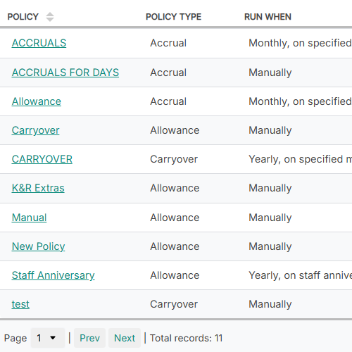 Auto schedule leave acrrual policies