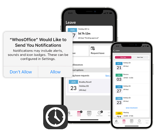 Push notifications through WhosOffice mobile applications