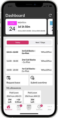 Tasks overview on staff members phone