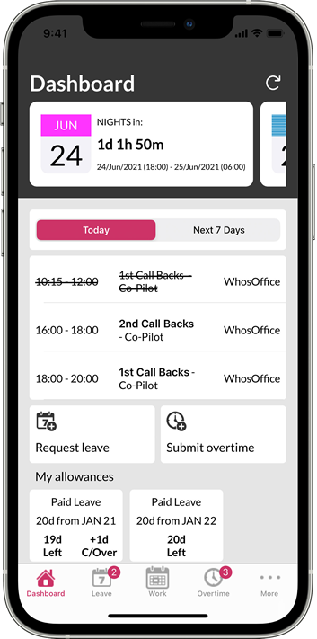 Tasks overview on staff members phone